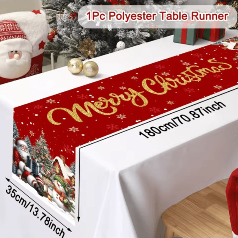 Red Christmas Santa Snowman Table Runner Festive Holiday Table Decor 1
