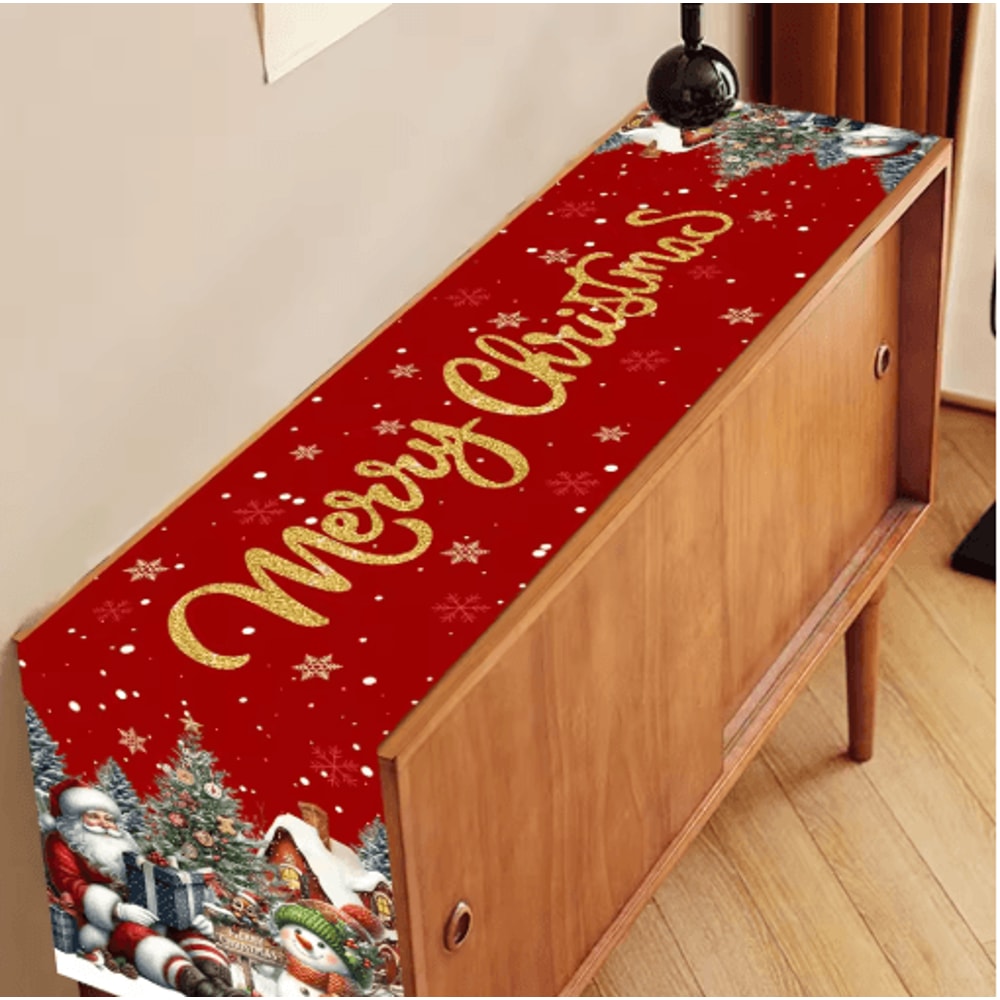 Red Christmas Santa Snowman Table Runner Festive Holiday Table Decor 3