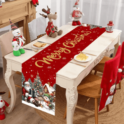 red christmas santa & snowman table runner festive holiday table decor