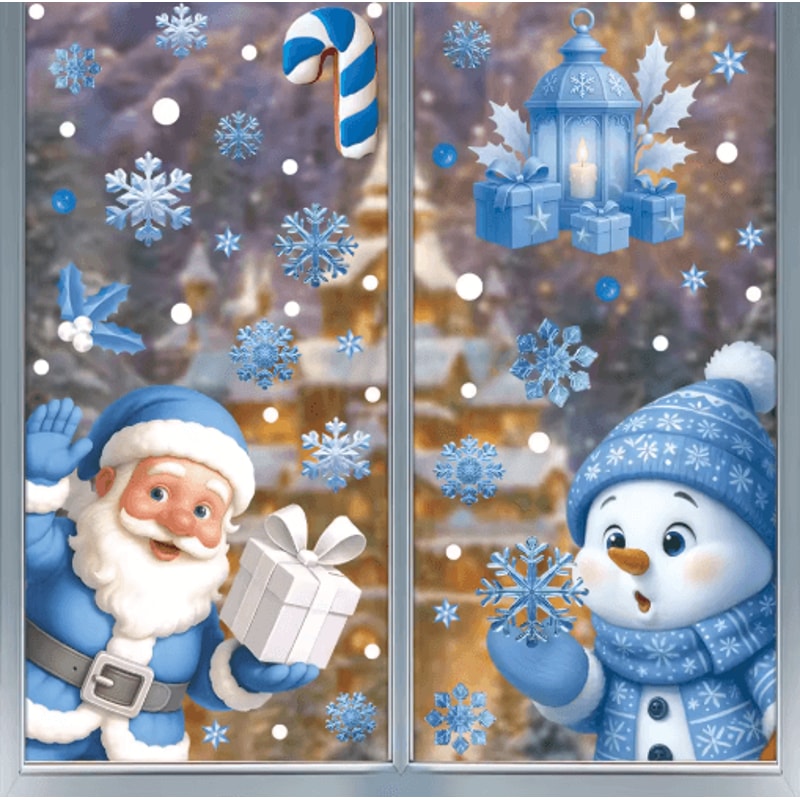 Festive Christmas Window Stickers Santa Snowman Snowflake Glass Decals 1