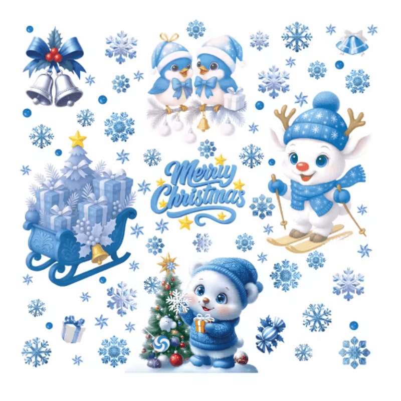 Festive Christmas Window Stickers Santa Snowman Snowflake Glass Decals 5
