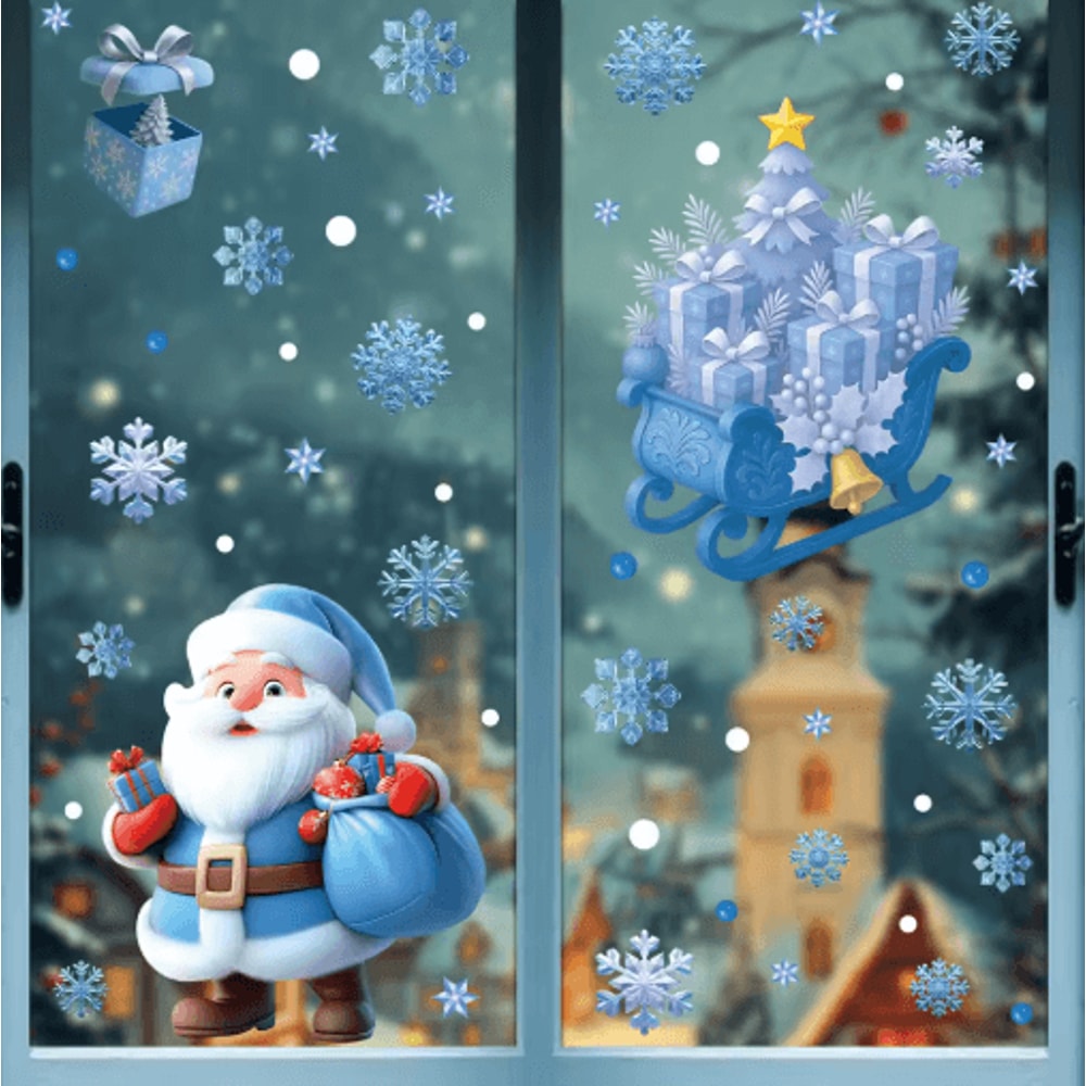 Festive Christmas Window Stickers Santa Snowman Snowflake Glass Decals 7