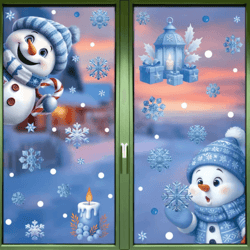 festive christmas window stickers santa snowman & snowflake glass decals