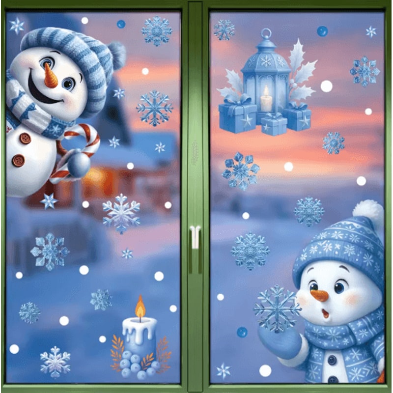 Festive Christmas Window Stickers Santa Snowman Snowflake Glass Decals 0