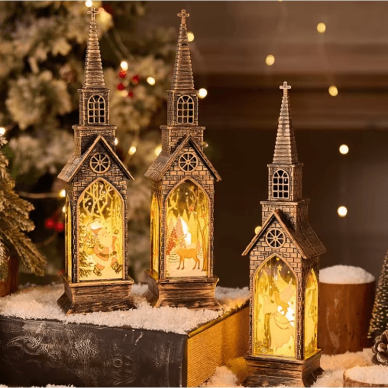 Festive Christmas LED Lantern Night Light Santa Snowman Table Decor 9