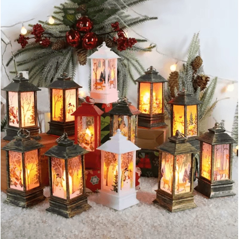 Festive Christmas Lantern Night Lights Santa Elk Snowman Table Decor 0