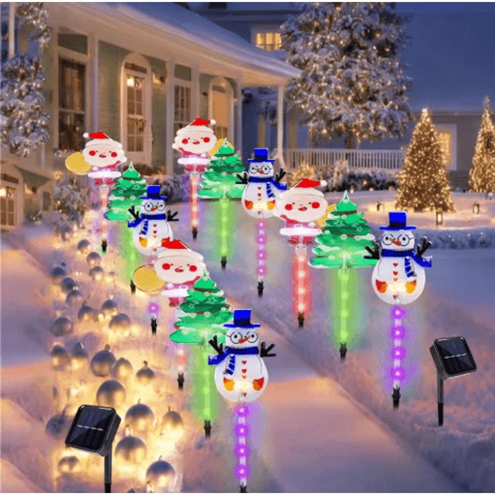 Solar Christmas Lawn Lights Set Santa Tree Elk Outdoor Holiday Decor 2