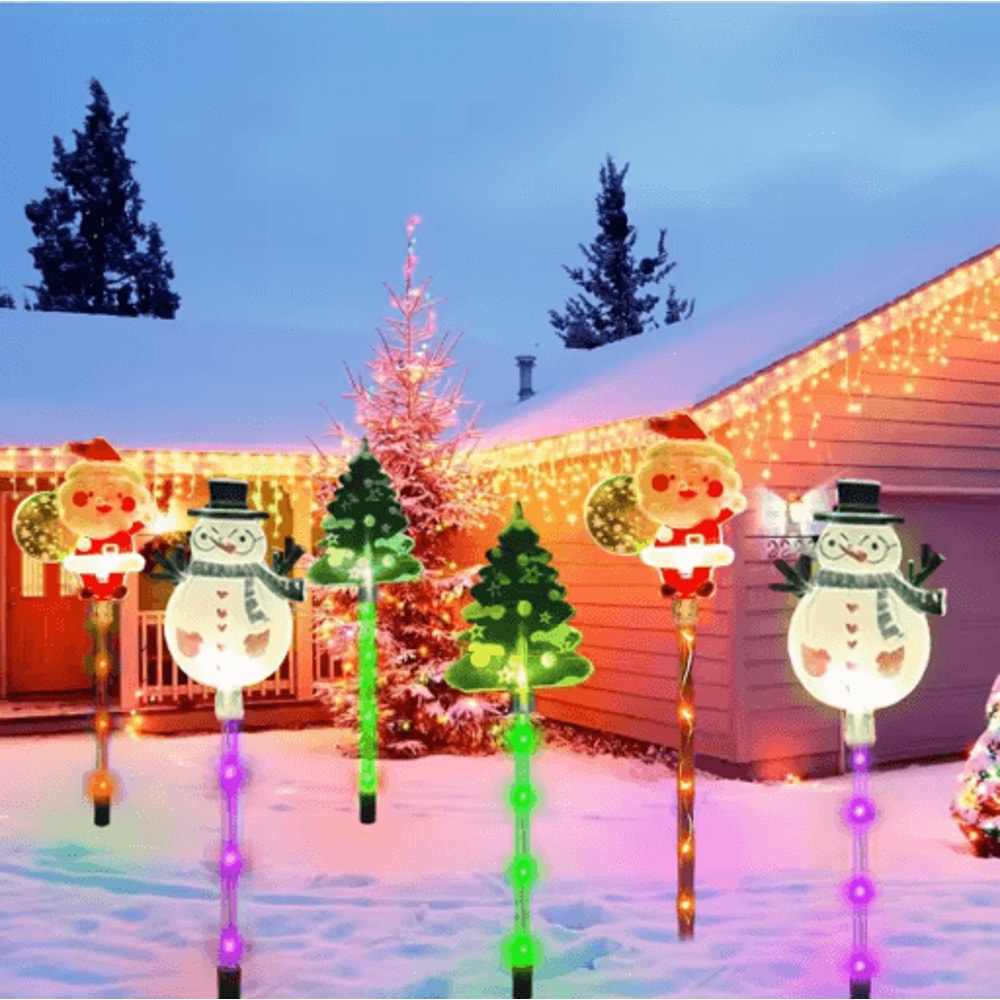 Solar Christmas Lawn Lights Set Santa Tree Elk Outdoor Holiday Decor 3