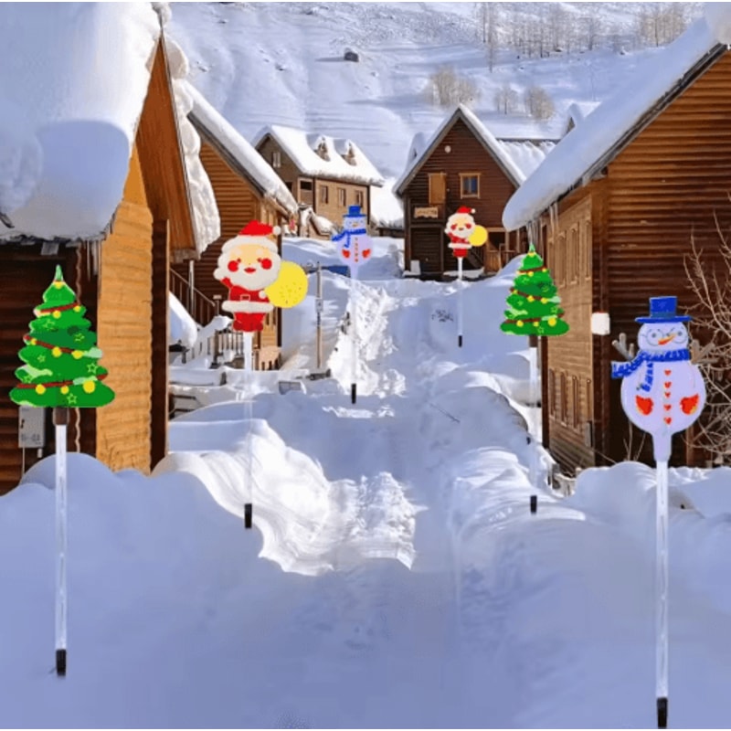 Solar Christmas Lawn Lights Set Santa Tree Elk Outdoor Holiday Decor 4