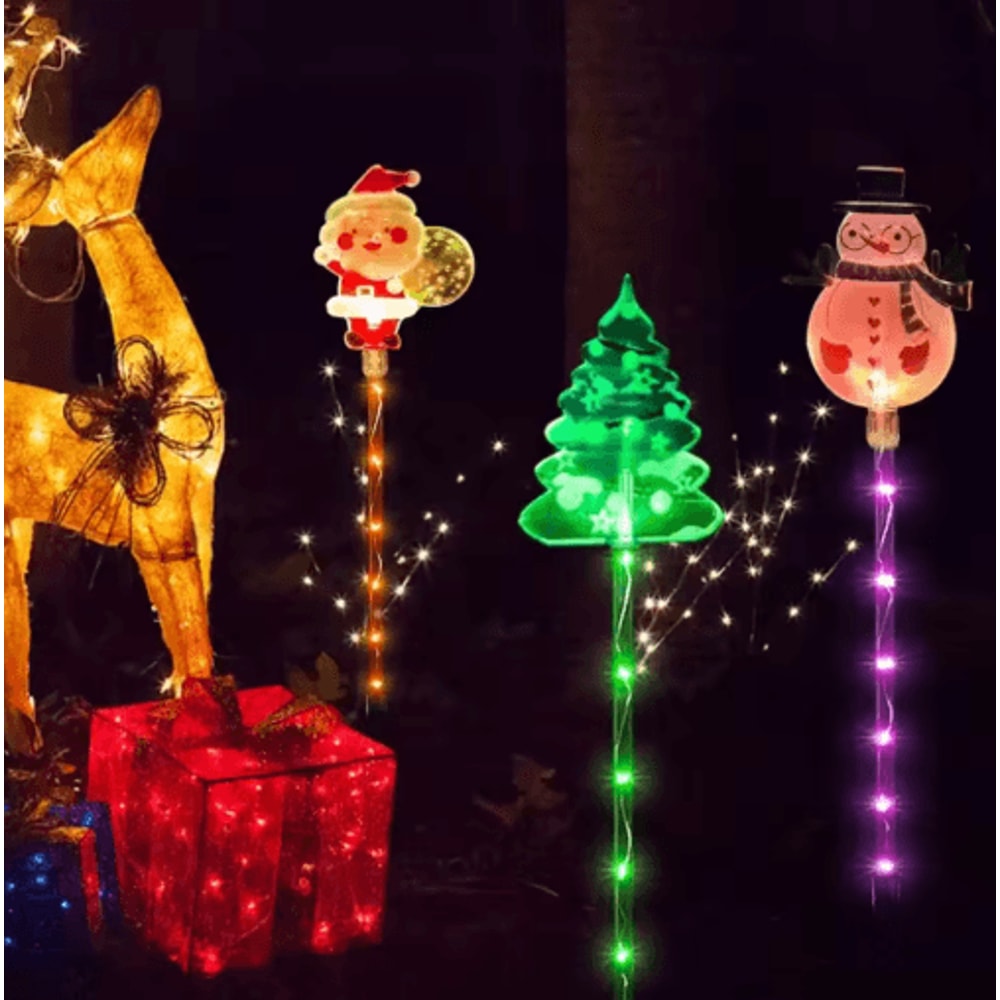 Solar Christmas Lawn Lights Set Santa Tree Elk Outdoor Holiday Decor 5