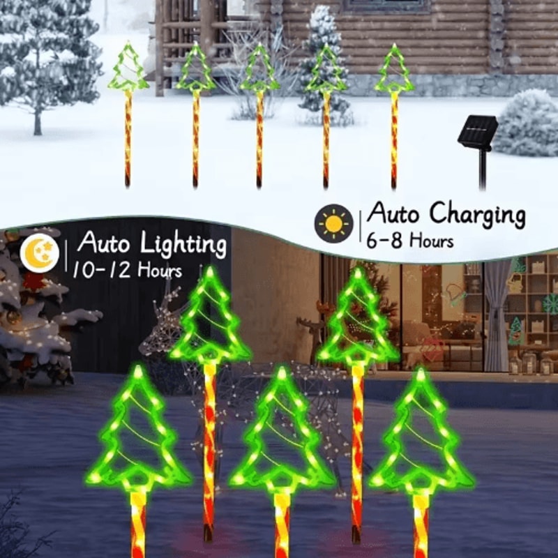 Solar Candy Christmas Tree Garden Lights 5PC Outdoor Stake Light Set 3