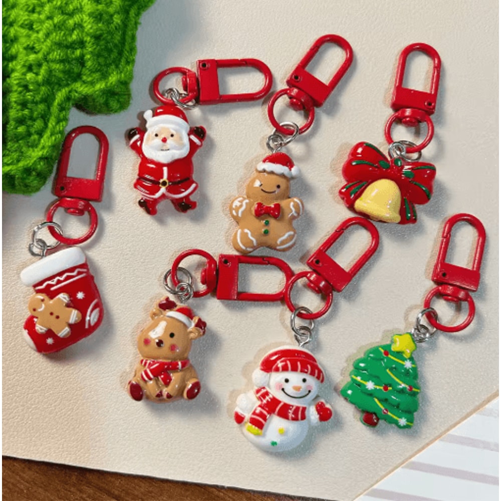 Cute Christmas Cartoon Keychain Set Santa Elk Party Favor Gifts 1