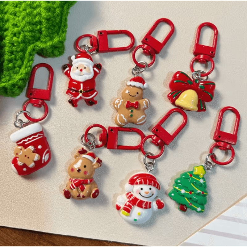 Cute Christmas Cartoon Keychain Set Santa Elk Party Favor Gifts 3