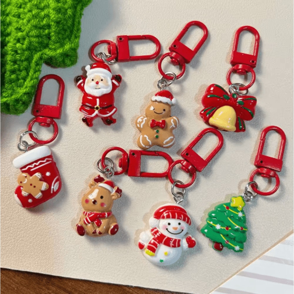Cute Christmas Cartoon Keychain Set Santa Elk Party Favor Gifts 8