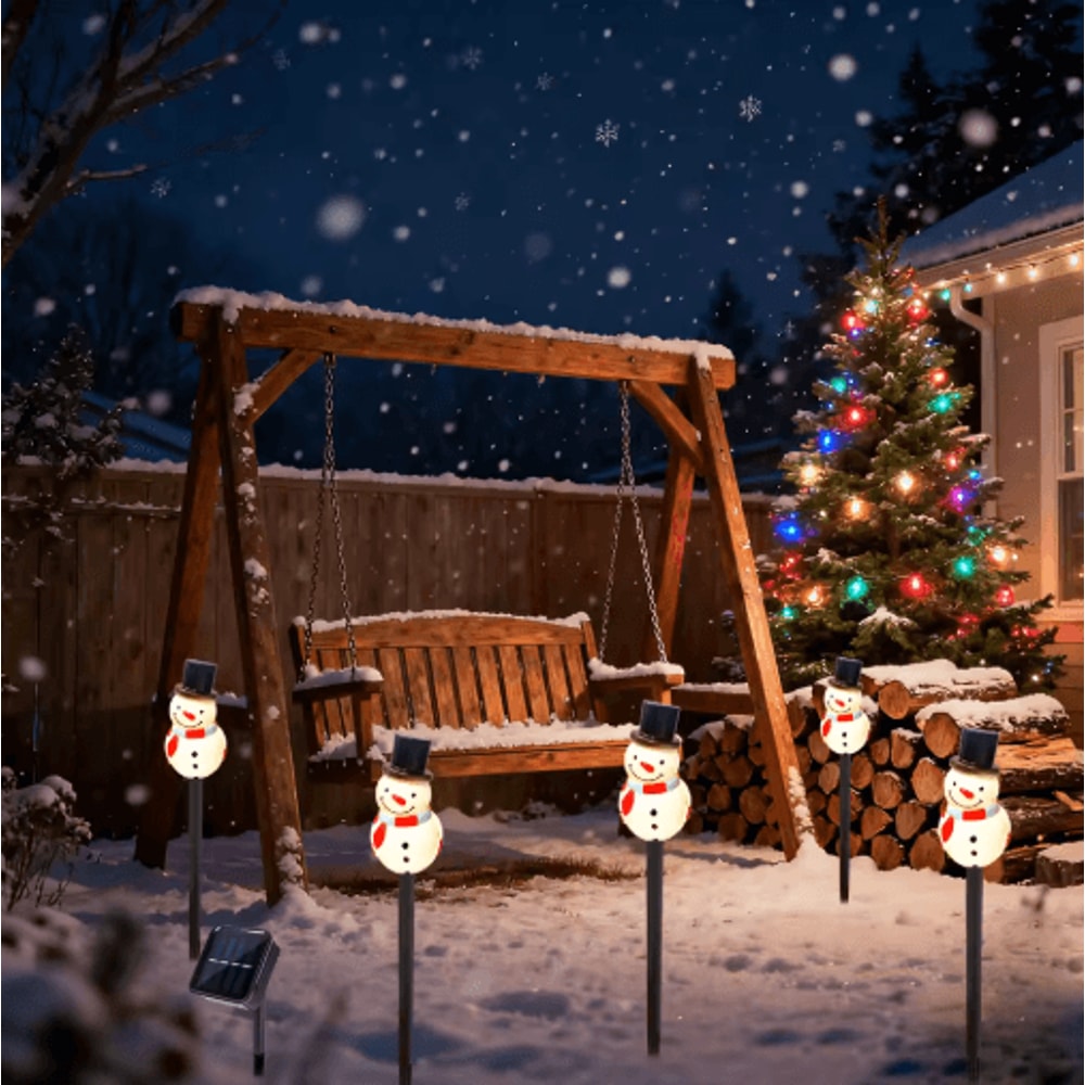 Solar Snowman Garden Stake Lights 5PCS Outdoor Holiday Lawn Decor 2