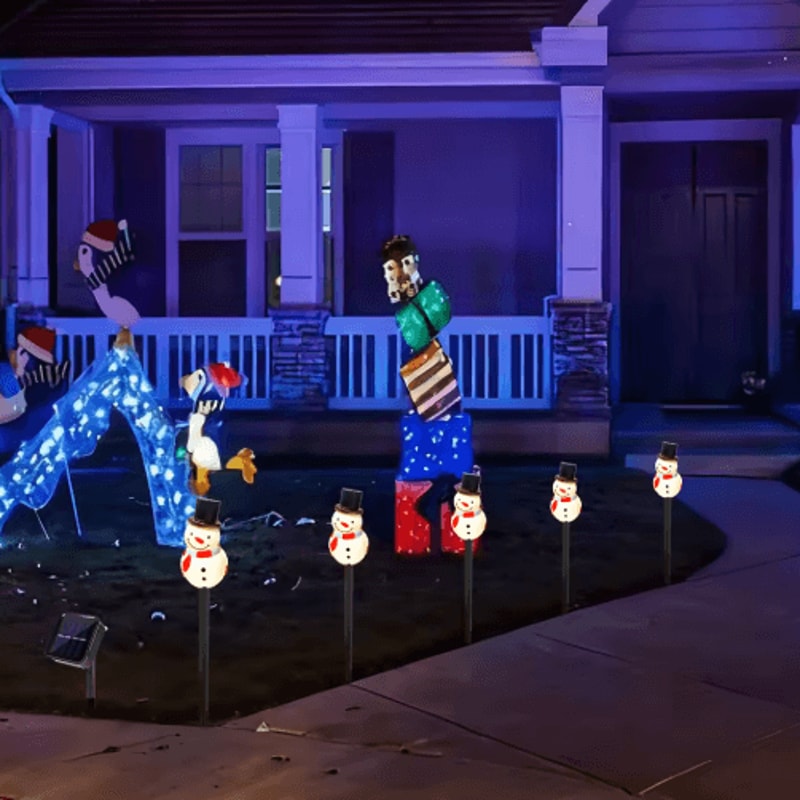 Solar Snowman Garden Stake Lights 5PCS Outdoor Holiday Lawn Decor 3
