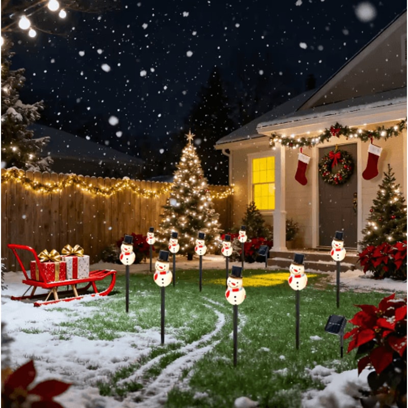 Solar Snowman Garden Stake Lights 5PCS Outdoor Holiday Lawn Decor 4