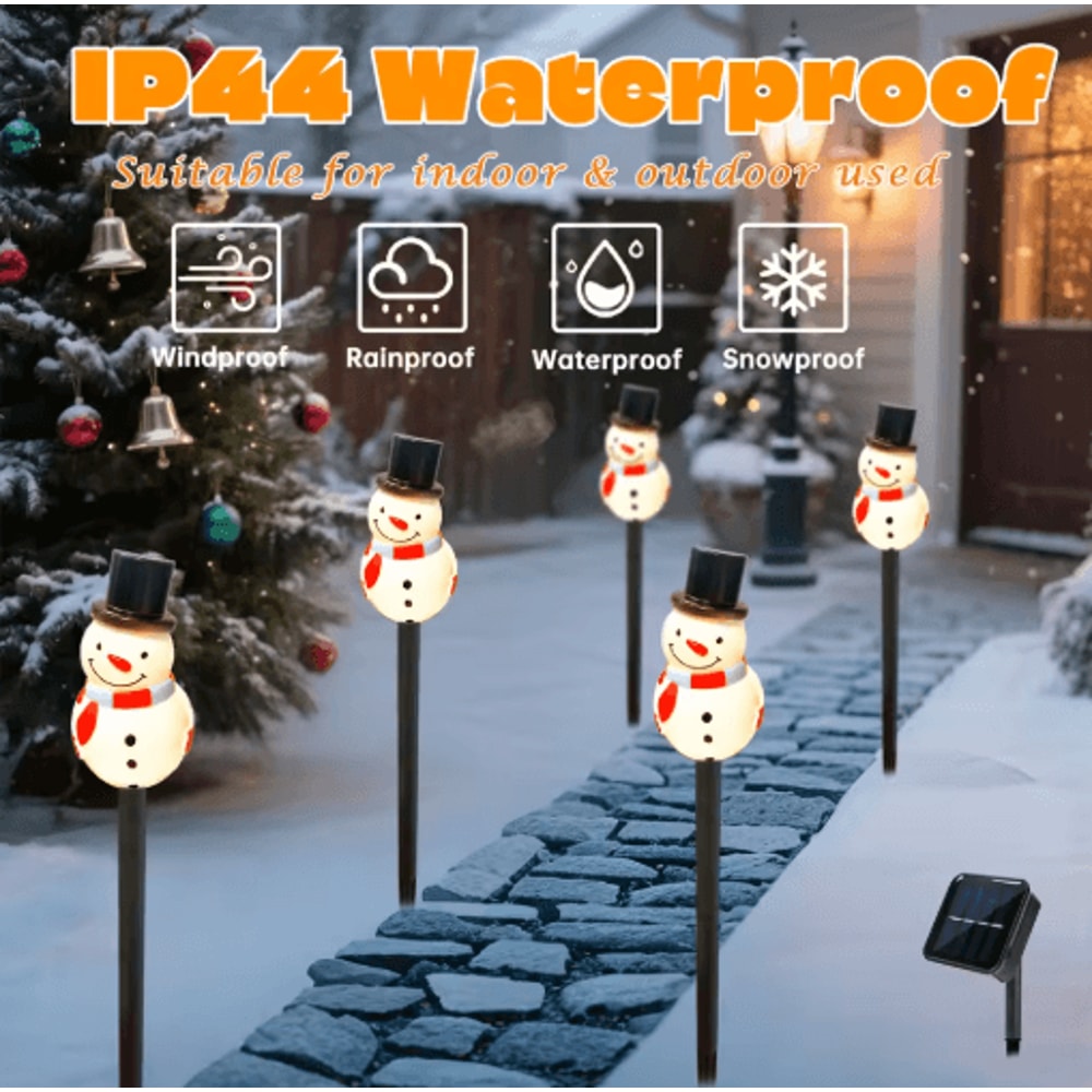 Solar Snowman Garden Stake Lights 5PCS Outdoor Holiday Lawn Decor 6