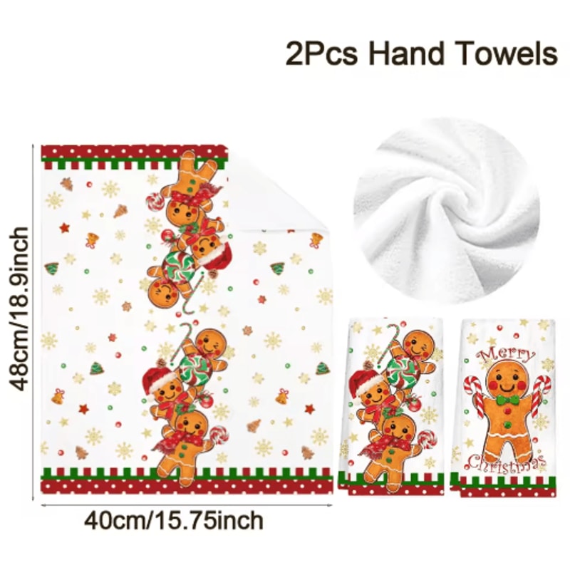 Festive Gingerbread Christmas Kitchen Towels 2PCS Holiday Dish Towel Set 1