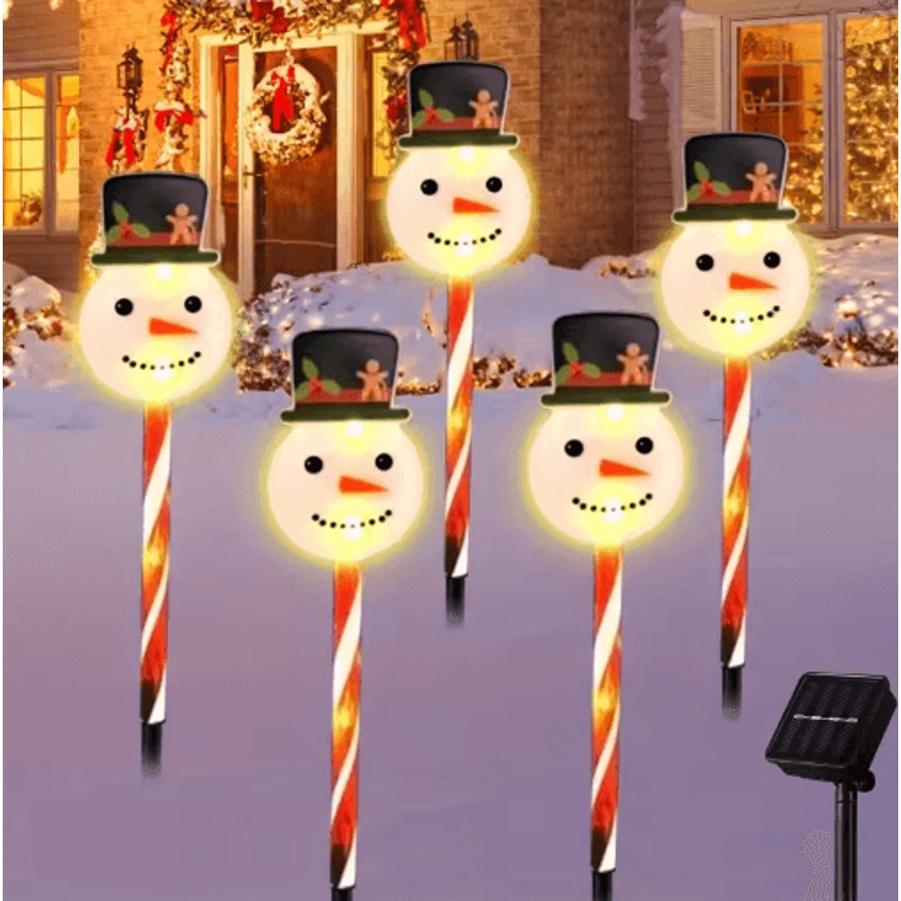 Solar Snowman Christmas Stake Lights 5PCS Outdoor Garden Party Decor 1
