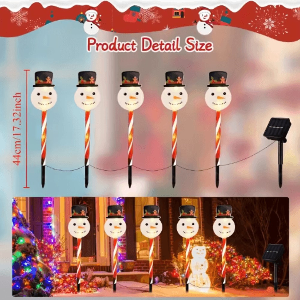 Solar Snowman Christmas Stake Lights 5PCS Outdoor Garden Party Decor 2