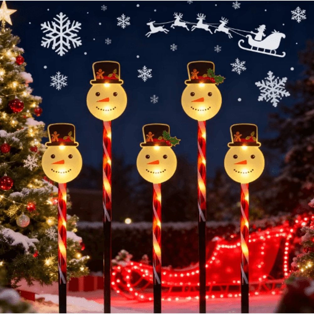 Solar Snowman Christmas Stake Lights 5PCS Outdoor Garden Party Decor 3