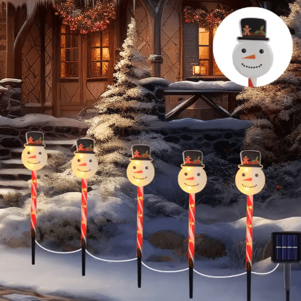 Solar Snowman Christmas Stake Lights 5PCS Outdoor Garden Party Decor 4
