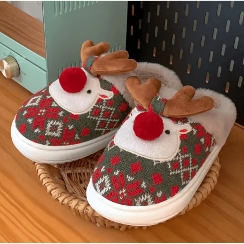 Cute Christmas Deer Womens Winter Slippers Cozy NonSlip House Shoes 3