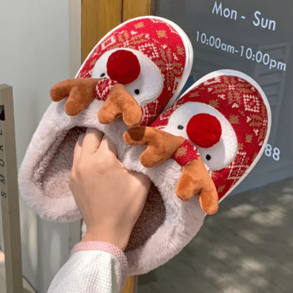 Cute Christmas Deer Womens Winter Slippers Cozy NonSlip House Shoes 5