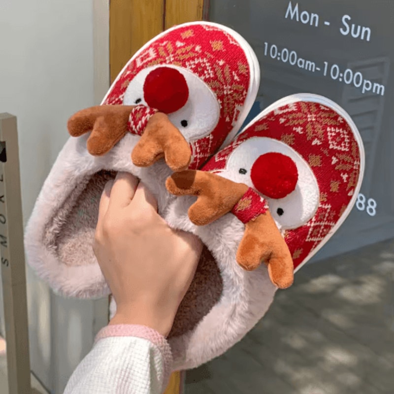 Cute Christmas Deer Womens Winter Slippers Cozy NonSlip House Shoes 5