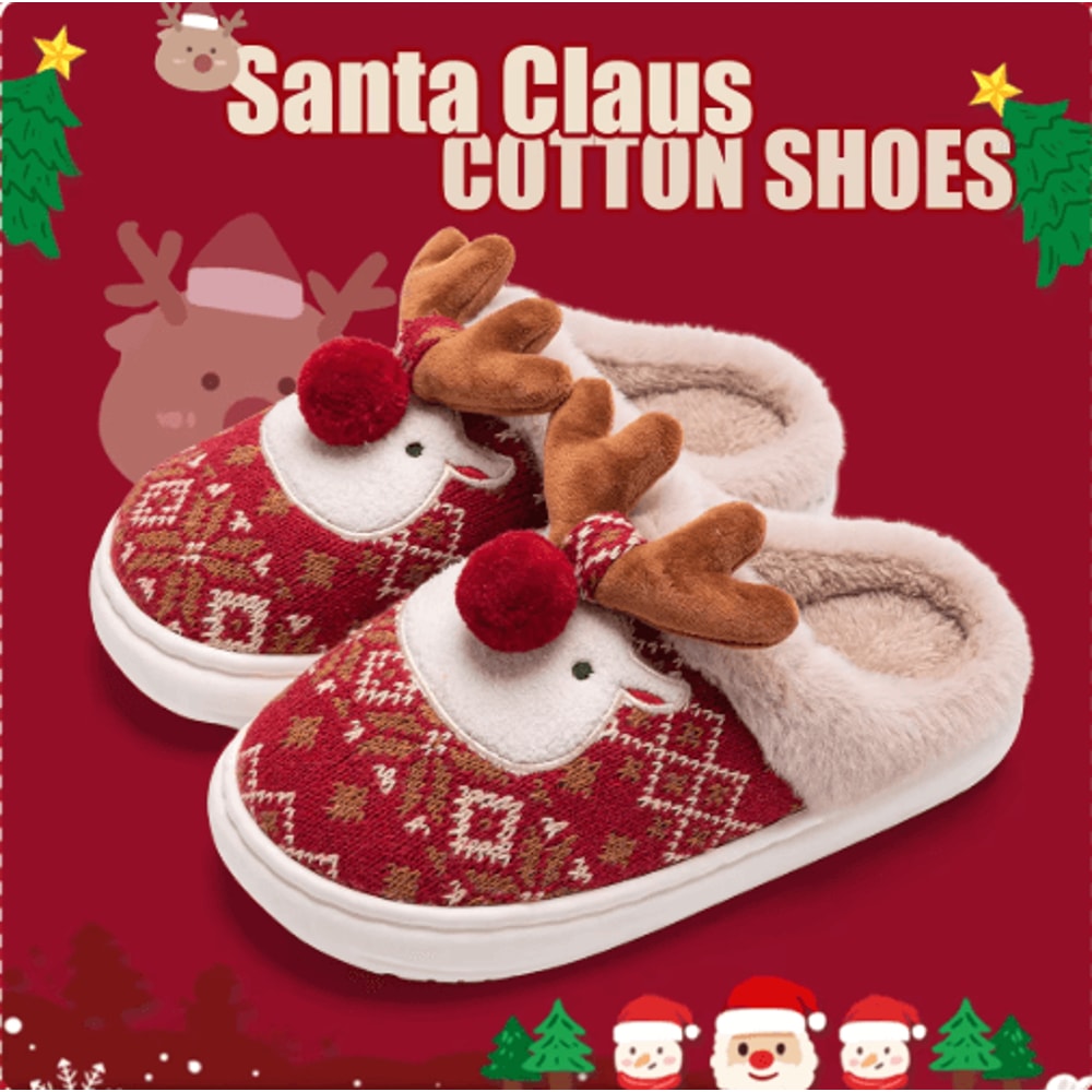 Cute Christmas Deer Womens Winter Slippers Cozy NonSlip House Shoes 7