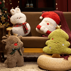 cute christmas plush pillow – santa & elk soft decorative doll