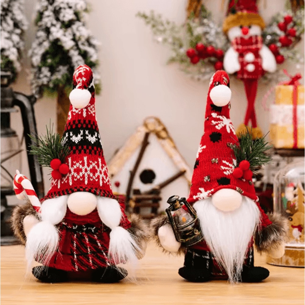 Festive Christmas Faceless Gnome Doll Knitted Red Dwarf Holiday Decor 1