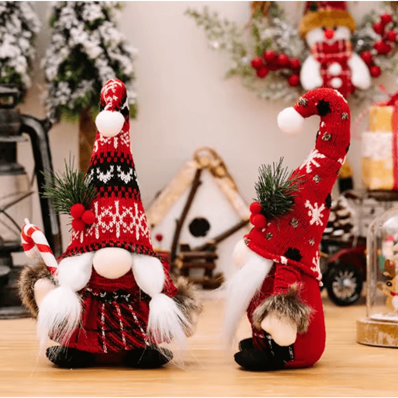 Festive Christmas Faceless Gnome Doll Knitted Red Dwarf Holiday Decor 5