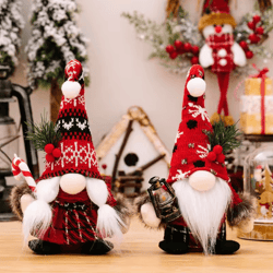 festive christmas faceless gnome doll – knitted red dwarf holiday decor