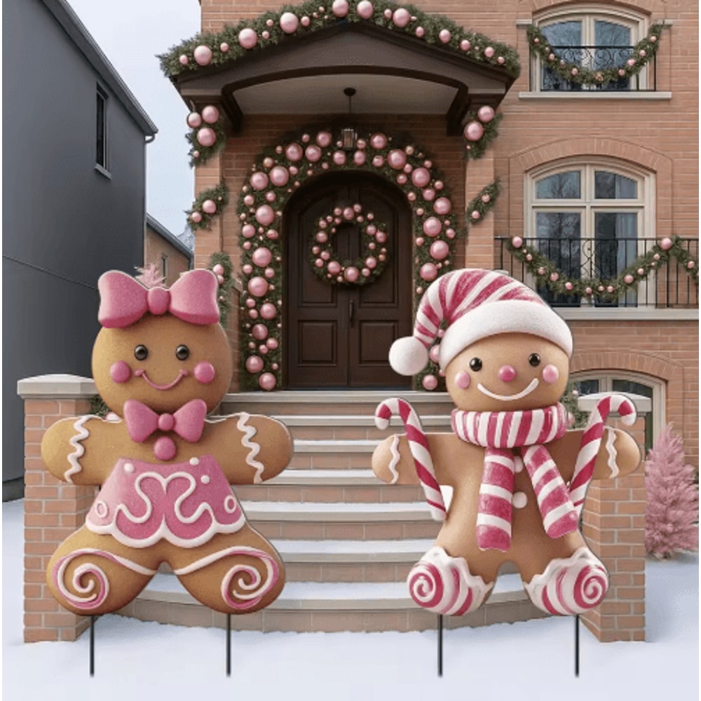 3D Christmas Boy Girl Yard Stakes Metal Outdoor Holiday Lawn Decor 2PCS 3
