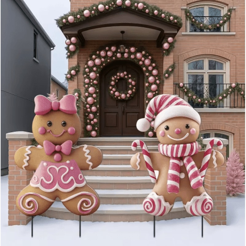 3D Christmas Boy Girl Yard Stakes Metal Outdoor Holiday Lawn Decor 2PCS 3