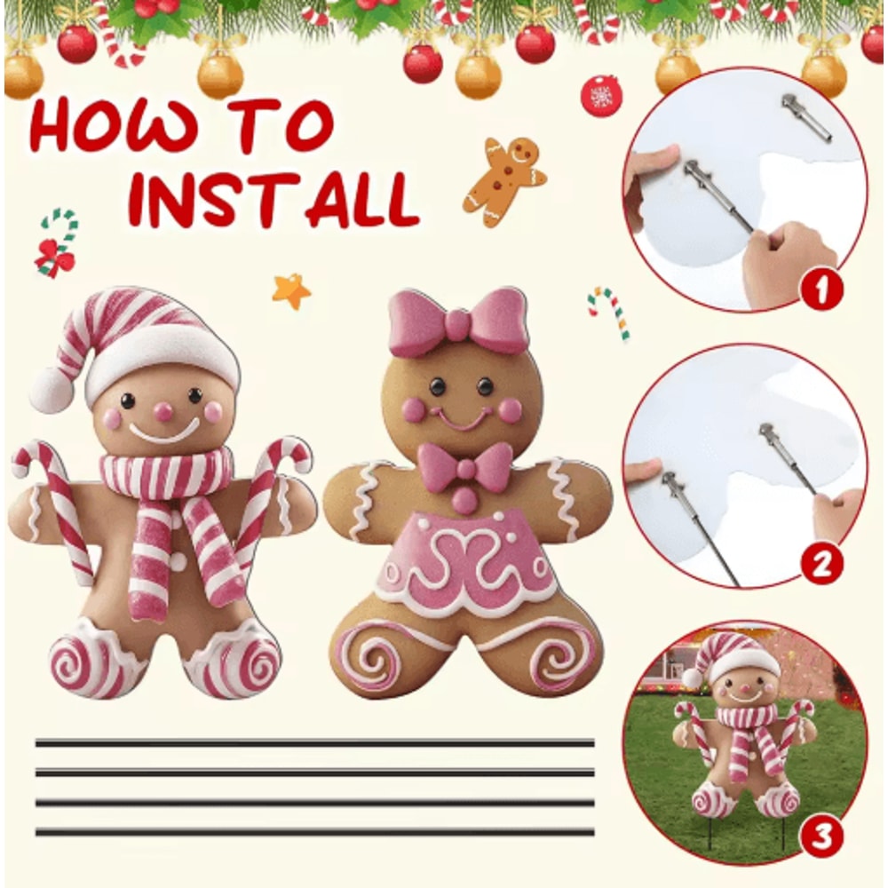 3D Christmas Boy Girl Yard Stakes Metal Outdoor Holiday Lawn Decor 2PCS 4