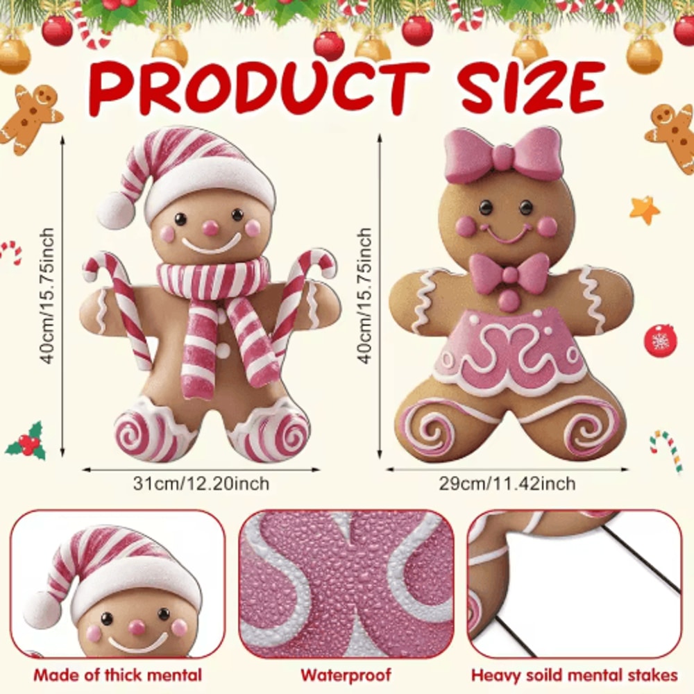 3D Christmas Boy Girl Yard Stakes Metal Outdoor Holiday Lawn Decor 2PCS 5