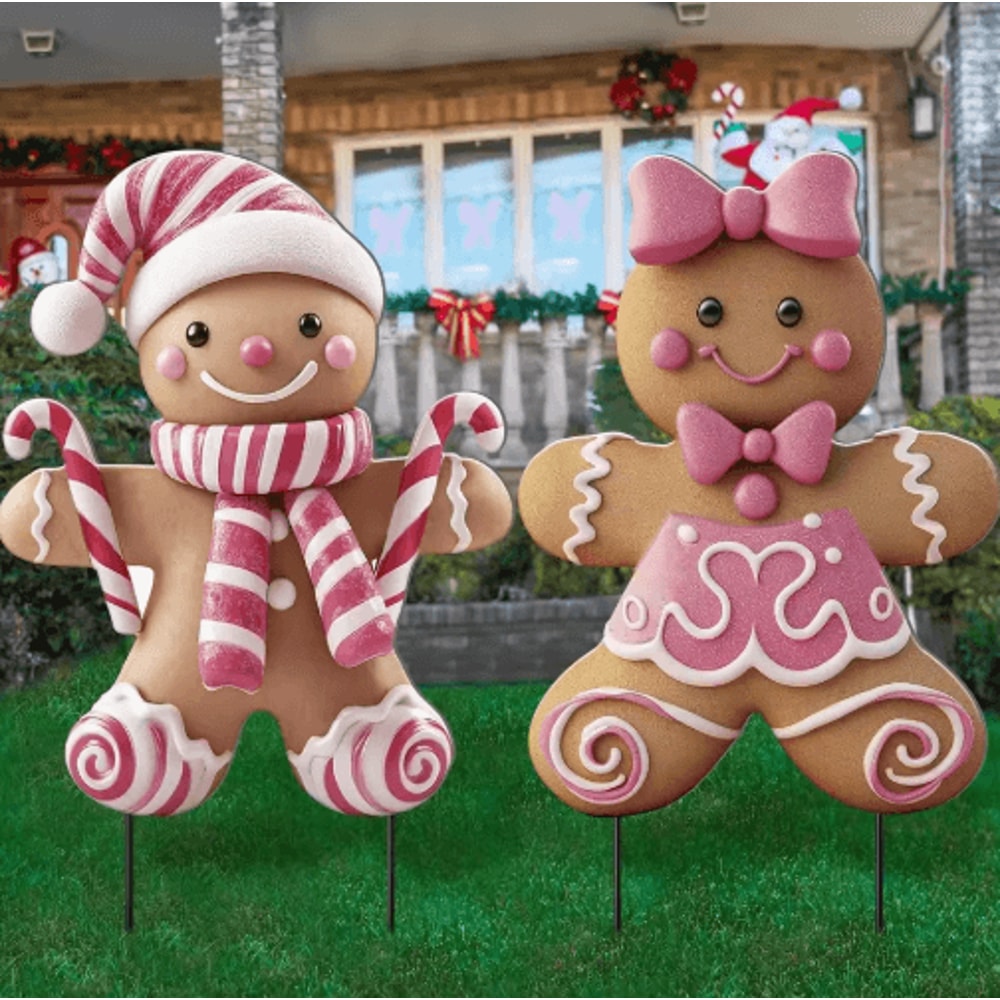 3D Christmas Boy Girl Yard Stakes Metal Outdoor Holiday Lawn Decor 2PCS 0