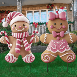 3d christmas boy & girl yard stakes – metal outdoor holiday lawn decor (2pcs)