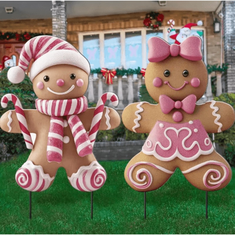 3D Christmas Boy Girl Yard Stakes Metal Outdoor Holiday Lawn Decor 2PCS 0