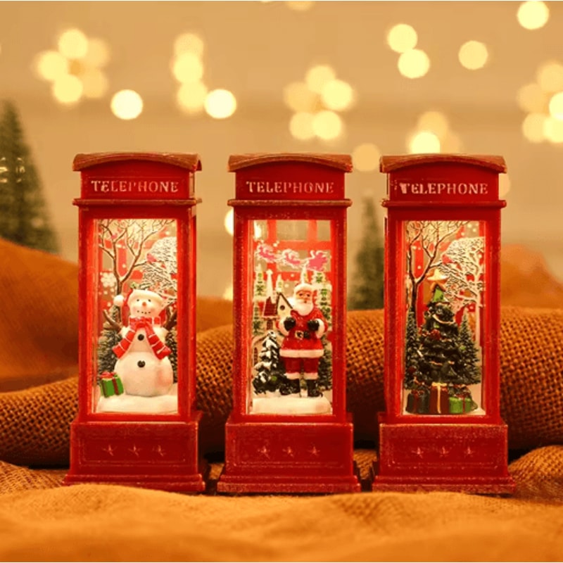 LED Christmas Phone Booth Light Santa Snowman Window Scene Decoration 0