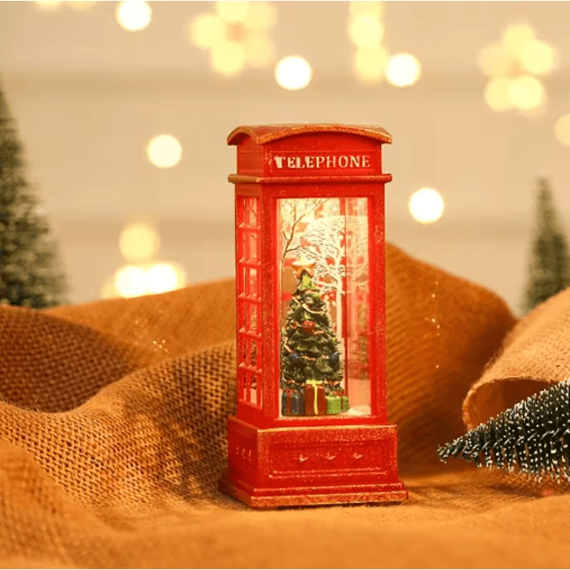 LED Christmas Phone Booth Light Santa Snowman Window Scene Decoration 4