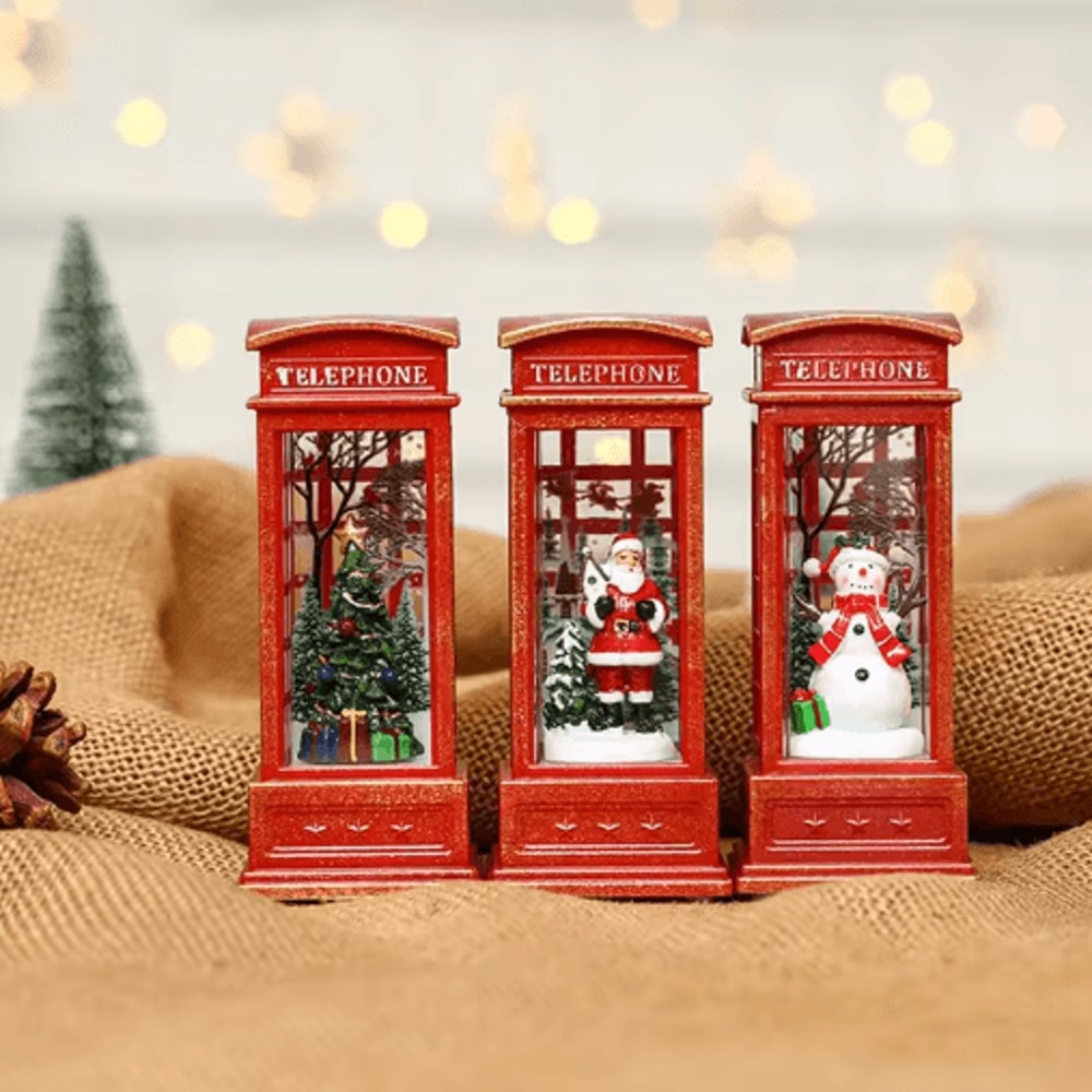 LED Christmas Phone Booth Light Santa Snowman Window Scene Decoration 8
