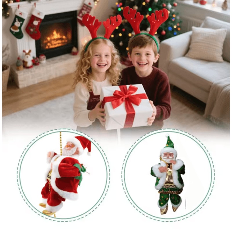 Animated Santa Climbing Ladder Decoration Musical LightUp Christmas Doll 4