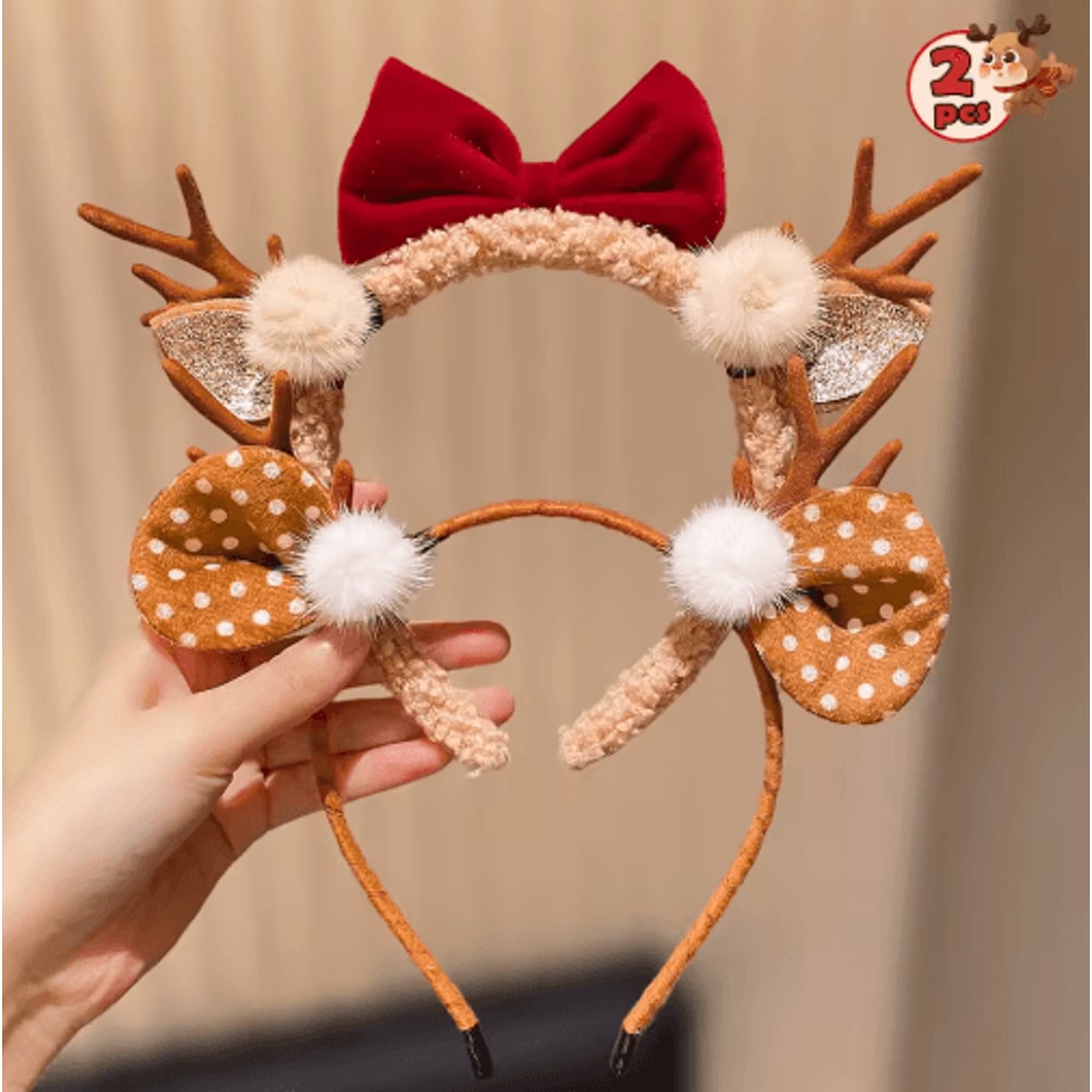 Cute Christmas Antler Headband With Bow Festive Reindeer Hair Accessory For Girls 1