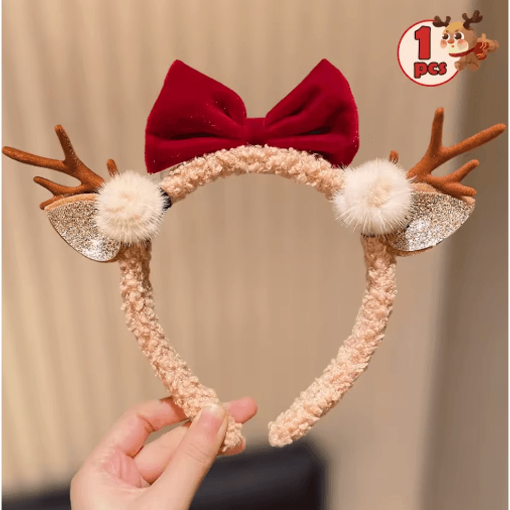 Cute Christmas Antler Headband With Bow Festive Reindeer Hair Accessory For Girls 3