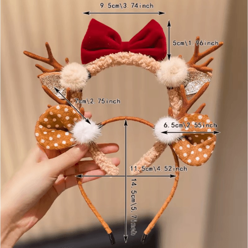 Cute Christmas Antler Headband With Bow Festive Reindeer Hair Accessory For Girls 4
