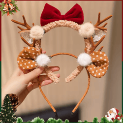 cute christmas antler headband with bow – festive reindeer hair accessory for girls